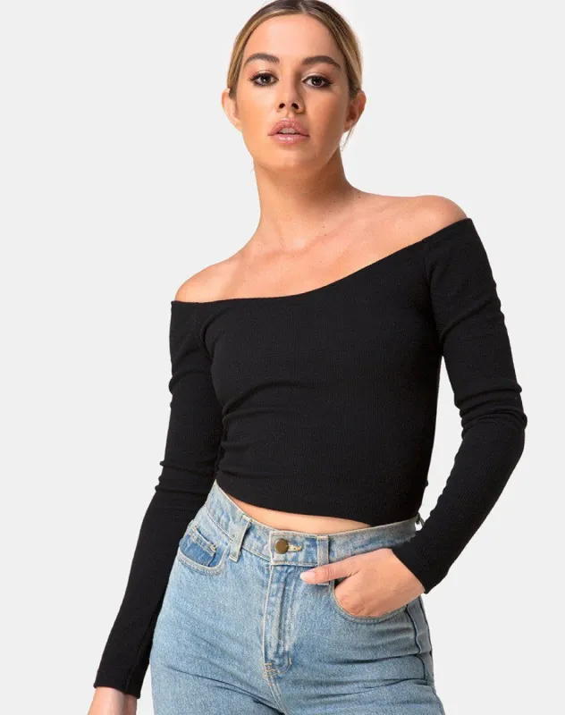 Devora Top in Black Rib sold by Motel Rocks