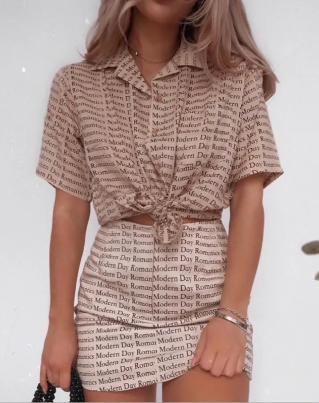Pelmo Mini Skirt in Modern Day Romantics Nude sold by Motel Rocks