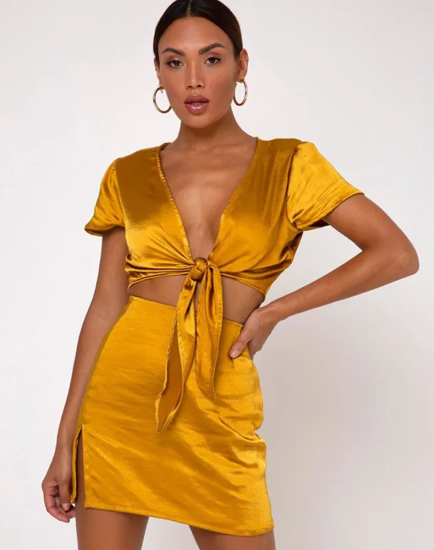 Shenka Mini Skirt in Satin Turmeric sold by Motel Rocks
