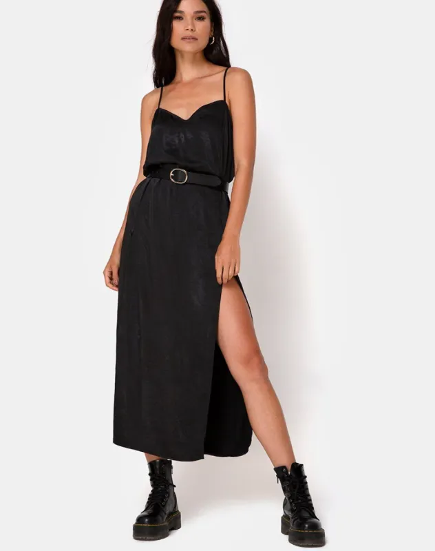 Batis Maxi Dress in Satin Black sold by Motel Rocks