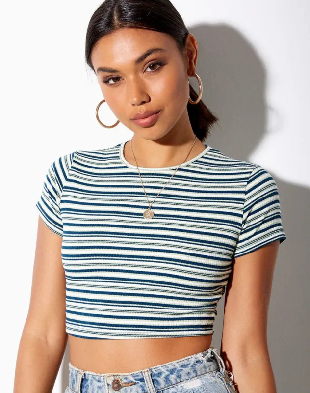 Tindy Crop Top in Dark Green Light Green and White sold by Motel Rocks