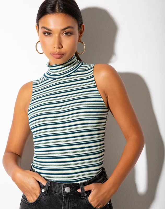 Suri Top in Dark Green Light Green and White sold by Motel Rocks