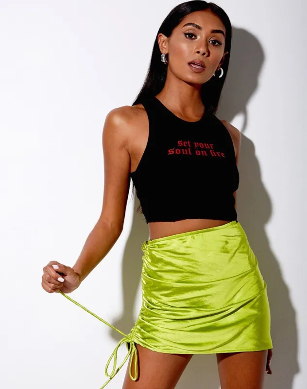 Romalia Mini Skirt in Satin Lime Green sold by Motel Rocks