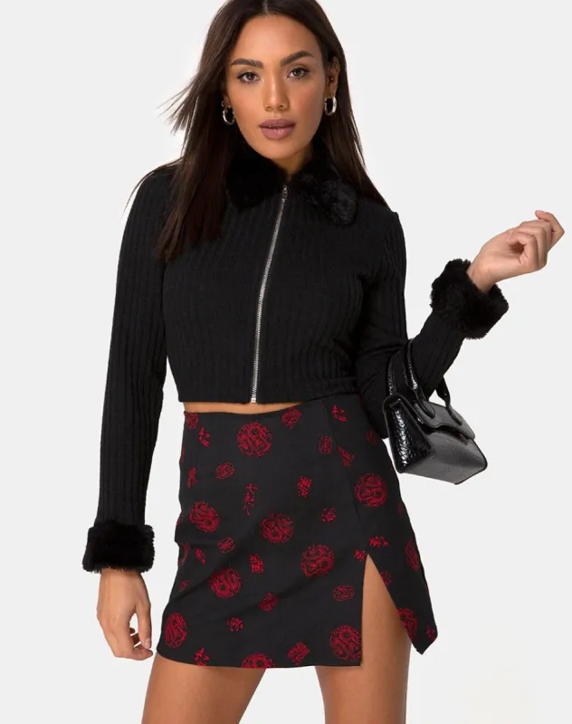 Pelmet Skirt in China Town Black Red sold by Motel Rocks