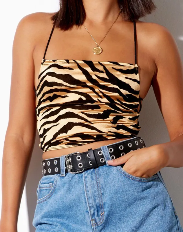 Ozka Crop Top in Tiger Gold sold by Motel Rocks