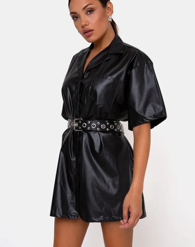 Fresia Mini Dress in PU Black sold by Motel Rocks