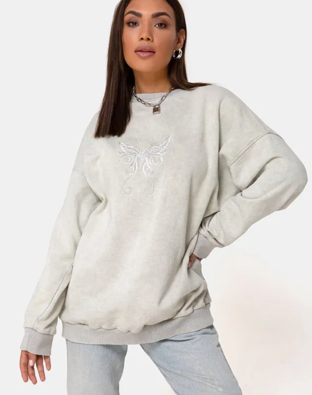 Glo Sweatshirt in Ecru with Butterfly Embro sold by Motel Rocks