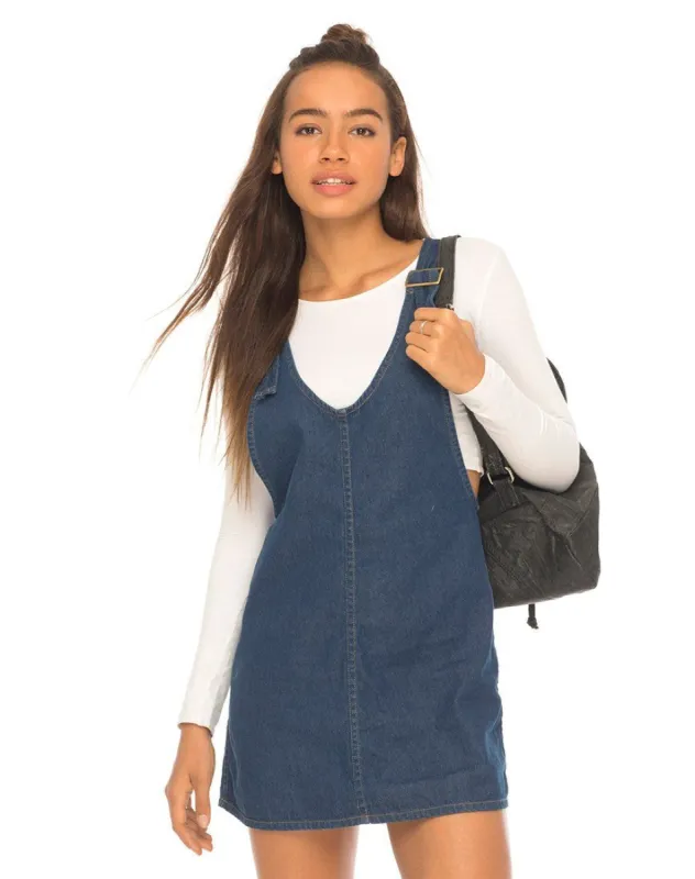 Litton Pinafore Dress in Denim Indigo sold by Motel Rocks