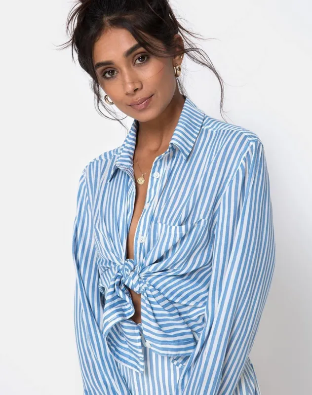 Oxford Shirt in Basic Stripe Blue and White sold by Motel Rocks