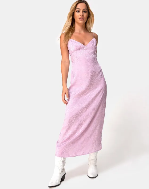 Gaela Slip Dress in Satin Cheetah Dusky Lilac sold by Motel Rocks