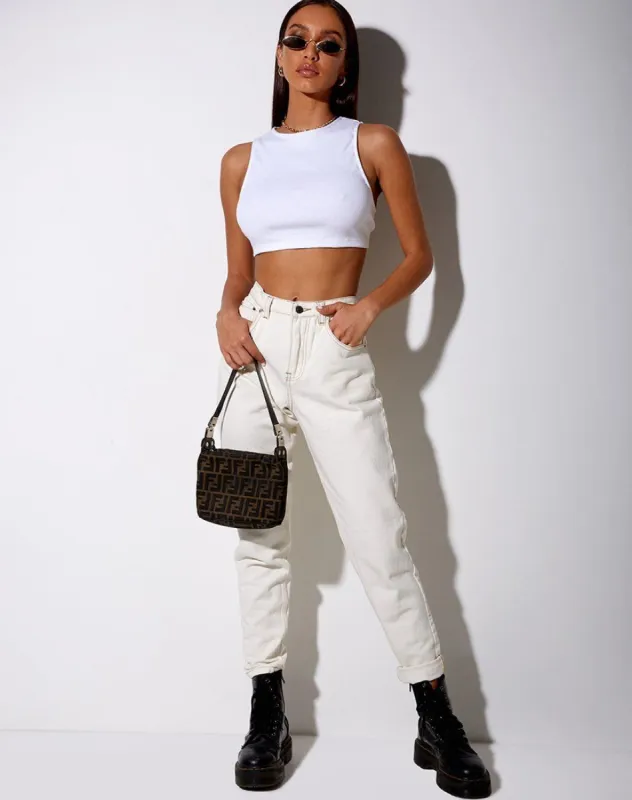 Tasve Crop Top in Rib White sold by Motel Rocks