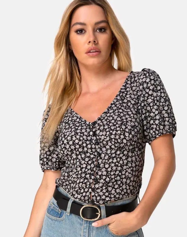 Moria Top in Ditsy Rose Black made by Motel Rocks