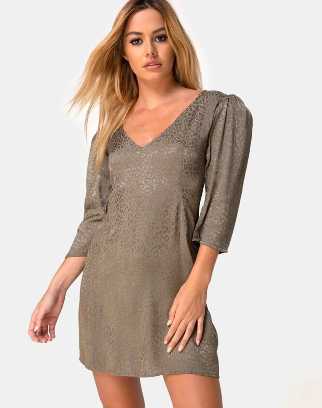 Dumia Mini Dress in Satin Cheetah Silver Grey sold by Motel Rocks