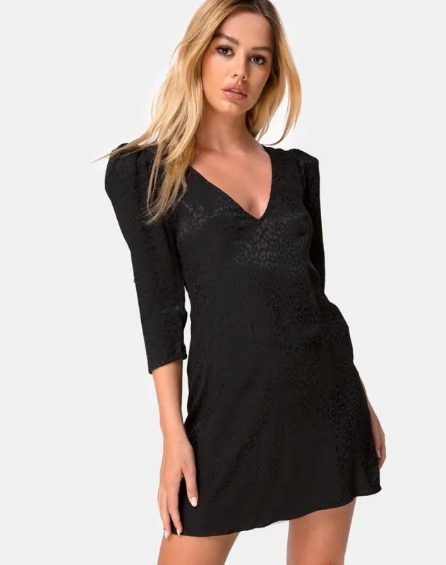 Dumia Dress in Satin Cheetah Black sold by Motel Rocks