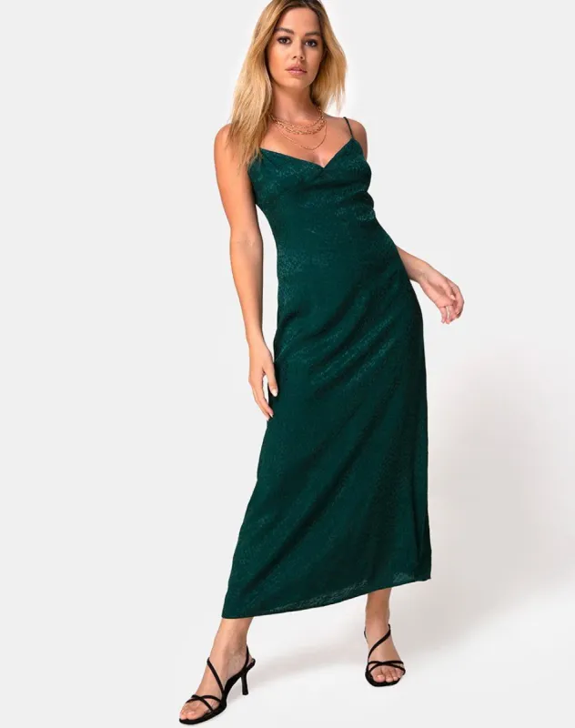 Gaela Slip Dress in Satin Cheetah Forest Green sold by Motel Rocks