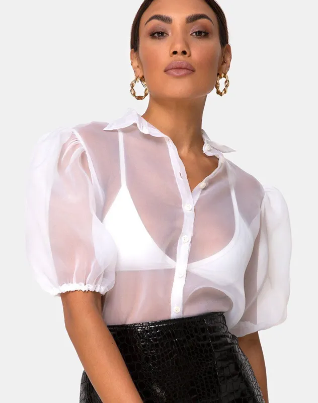 Maloney Blouse in Organza White sold by Motel Rocks