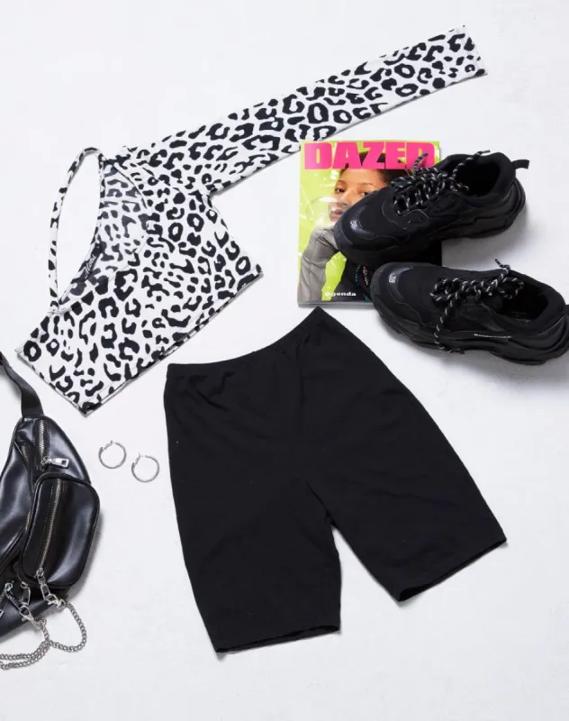 Nure Crop Top in Mono Animal Grey and White sold by Motel Rocks