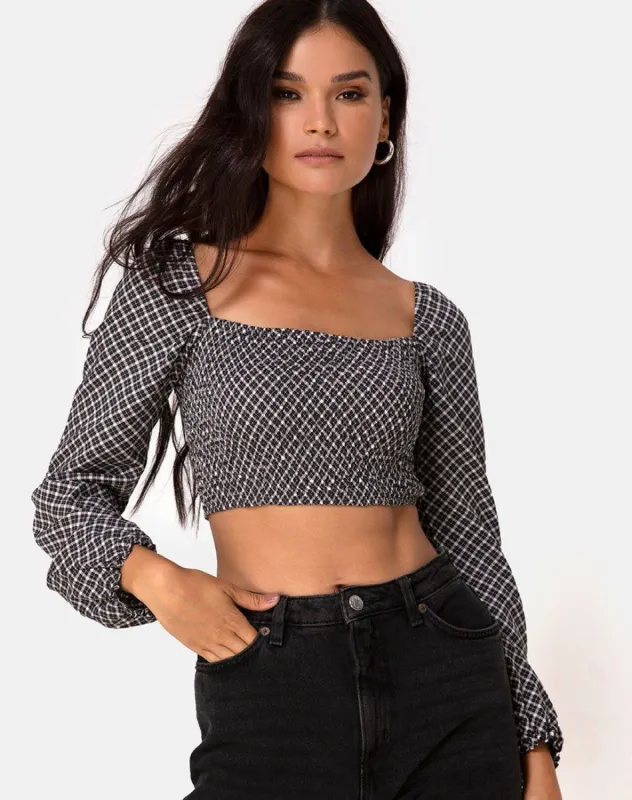 Elina Top in Check It Out Black sold by Motel Rocks