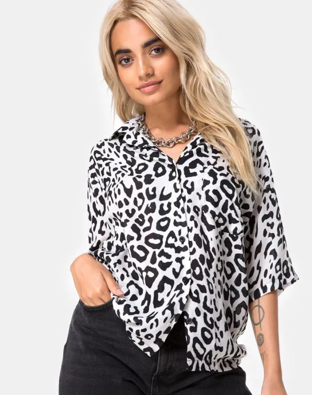 Hawaiian Shirt in Mono Animal Grey and White made by Motel Rocks