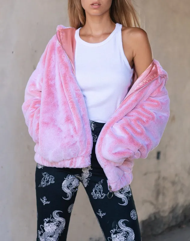 Emerson Jacket in Faux Fur Pink sold by Motel Rocks