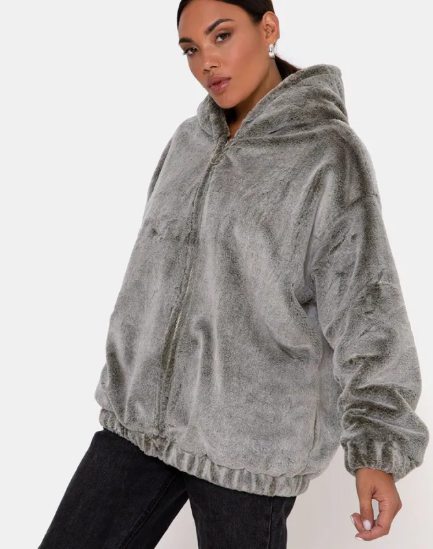 Emerson Jacket in Faux Fur Grey sold by Motel Rocks