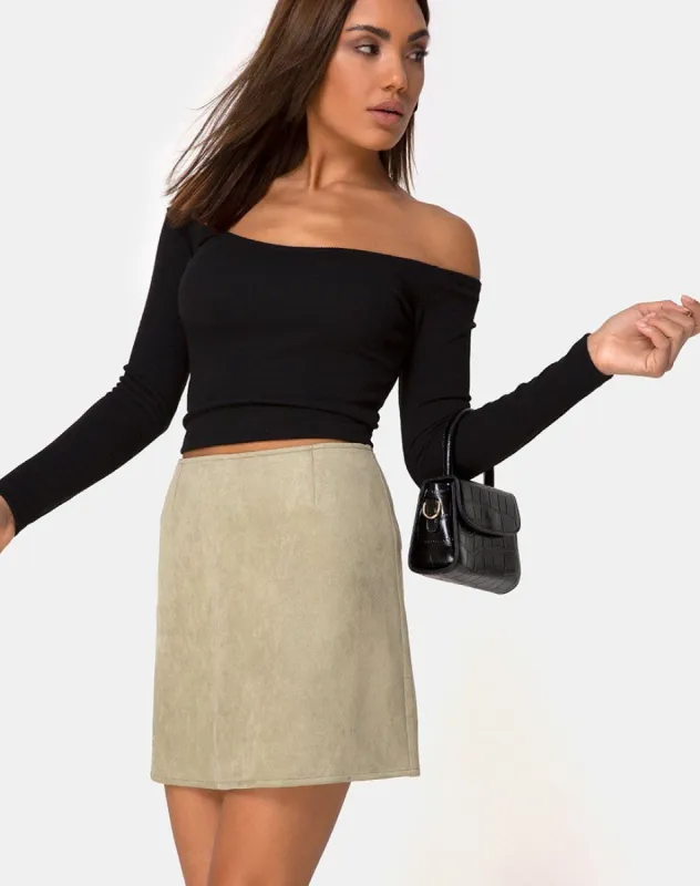 Pelmo Skirt in Suede Khaki sold by Motel Rocks