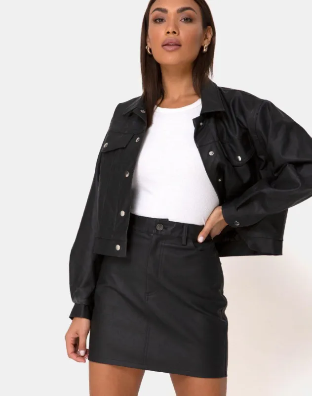 Mori Skirt in PU Black sold by Motel Rocks