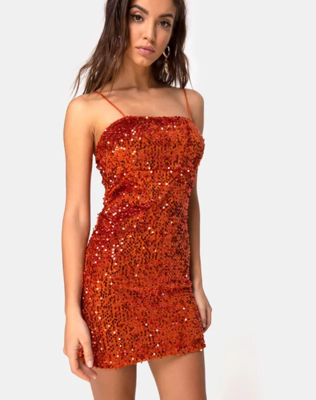 Cecile Slip Dress in Velvet Rust Sequin sold by Motel Rocks