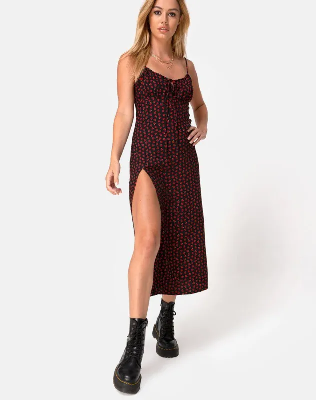 Cypress Midi Dress in Dotty Rose Red sold by Motel Rocks