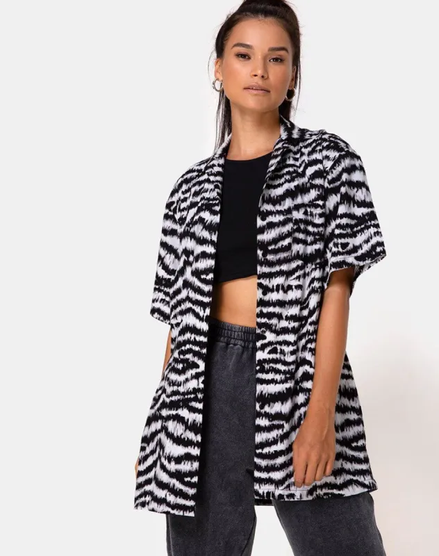 Fresia Mini Dress in Animal Drip Grey sold by Motel Rocks