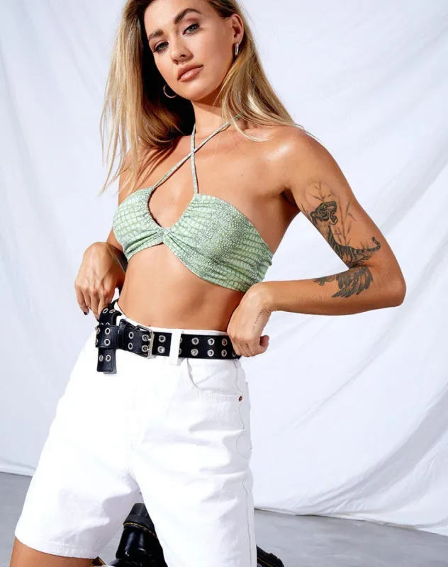 Malta Crop Top in Lime Croc made by Motel Rocks