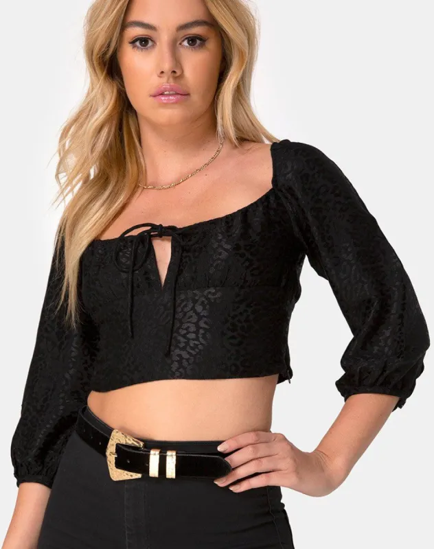 Marla Top in Satin Cheetah Black sold by Motel Rocks