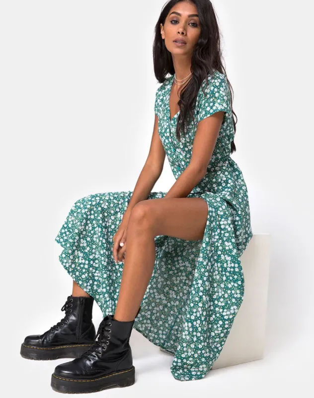 Sanrin Midi Dress in Floral Field Green sold by Motel Rocks