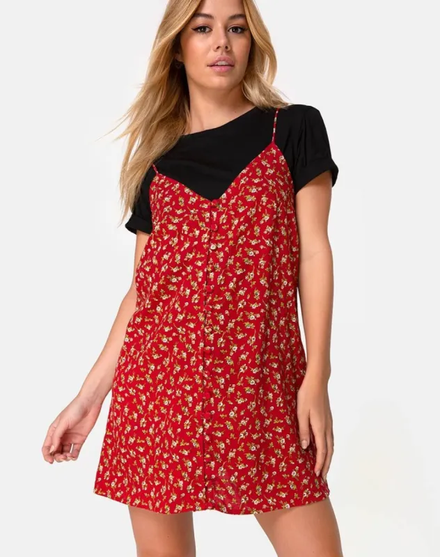 Akina Dress in Falling For You Floral Red sold by Motel Rocks