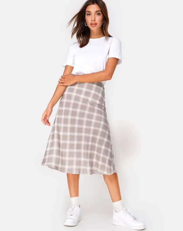 Tauri Midi Skirt in Grunge Check Taupe sold by Motel Rocks