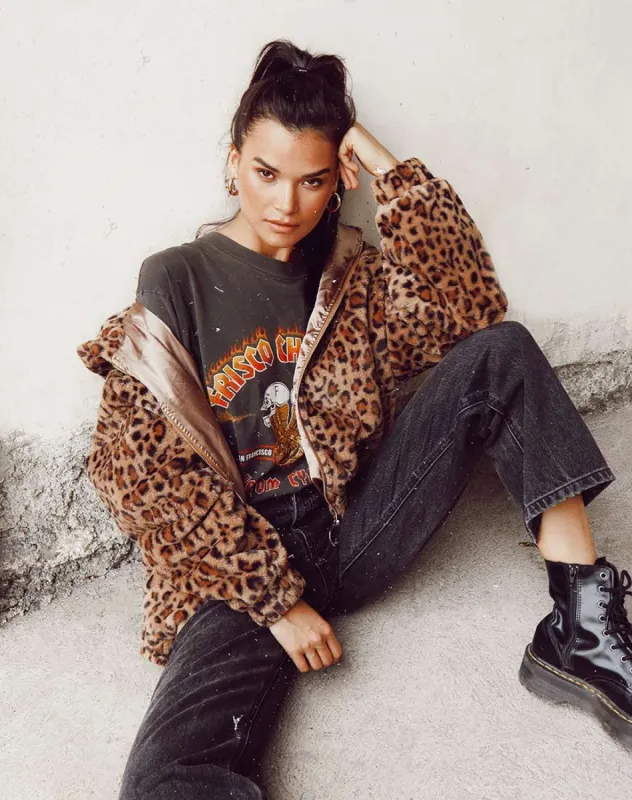 Emerson Jacket in Leopard Brown sold by Motel Rocks