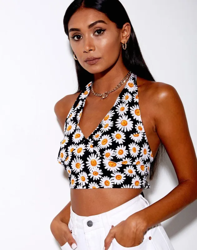 Naya Crop Top in Daisy Love Black sold by Motel Rocks