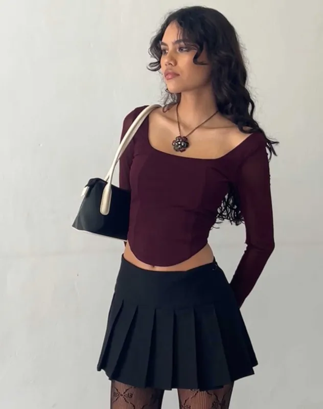 Helsiva Long Sleeve Crop Top in Mesh Burgundy sold by Motel Rocks