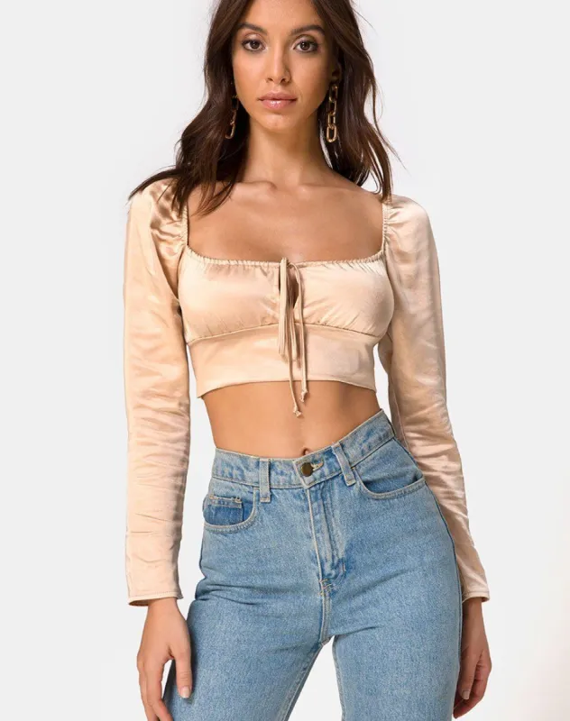 Laman Crop Top in Satin Champagne sold by Motel Rocks
