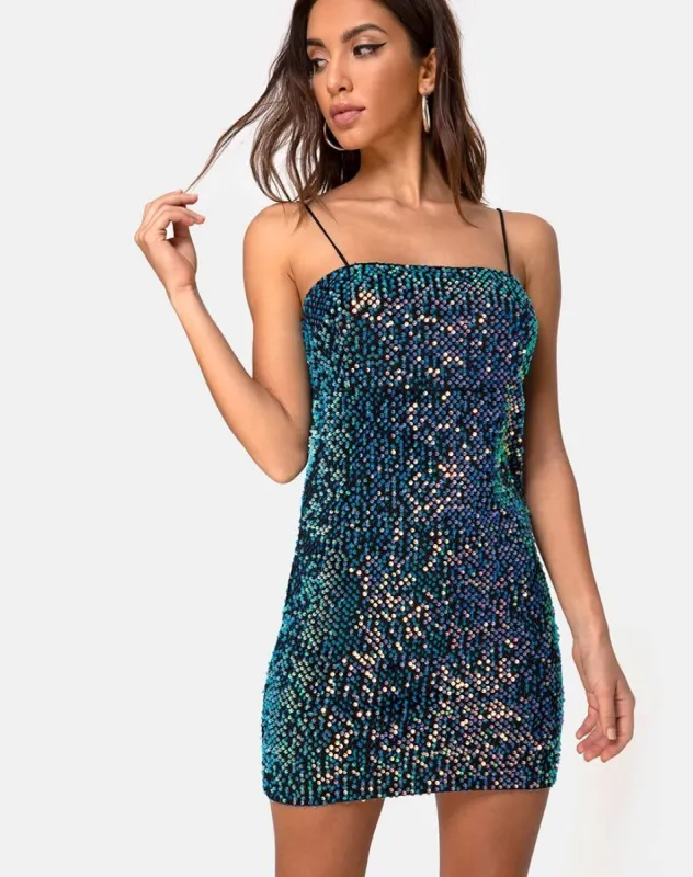 Cecile Dress in Velvet Opal Shine Sequin sold by Motel Rocks