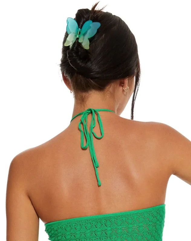 MOTEL X BARBARA Butterfly Hair Claw in Blue sold by Motel Rocks