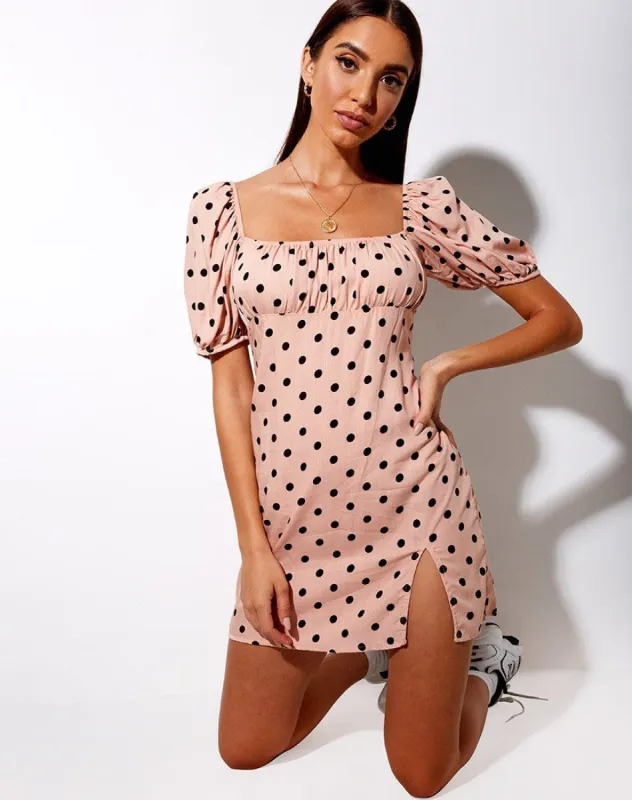 Varie Mini Dress in New Polka Nude Black sold by Motel Rocks