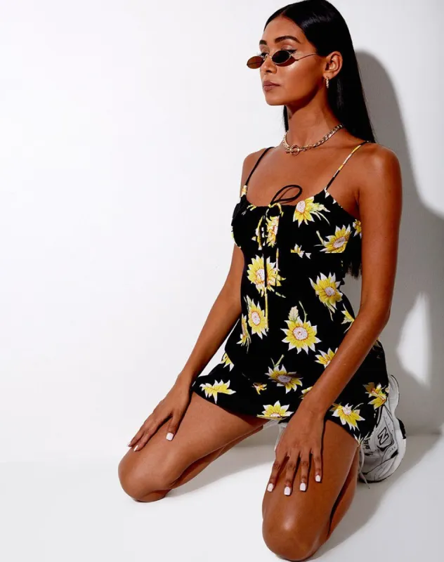 Mala Slip Dress in Sunny Days Black sold by Motel Rocks