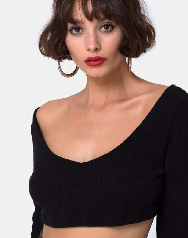 Vile Top in Rib Black sold by Motel Rocks