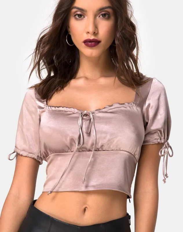 Jene Top in Satin Mink sold by Motel Rocks