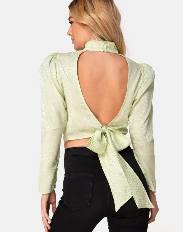 Jasty Crop Top in Satin Cheetah Pistachio sold by Motel Rocks