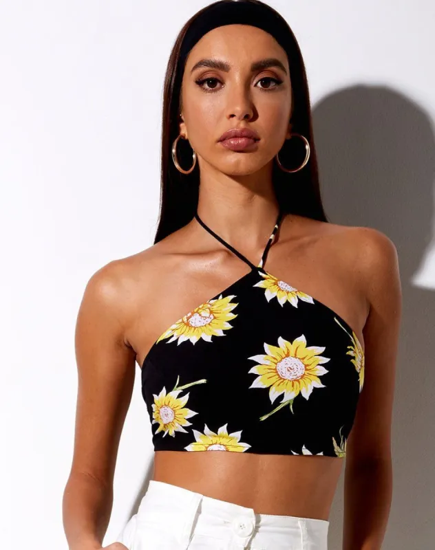 Maudy Crop Top in Sunny Days Black sold by Motel Rocks