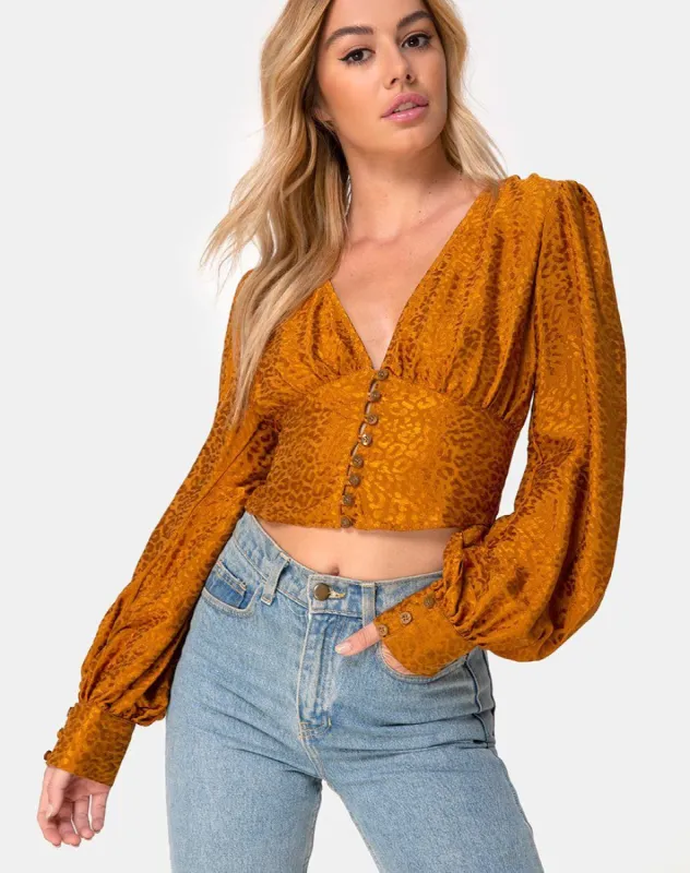 Bina Crop Top in Satin Cheetah Gold sold by Motel Rocks