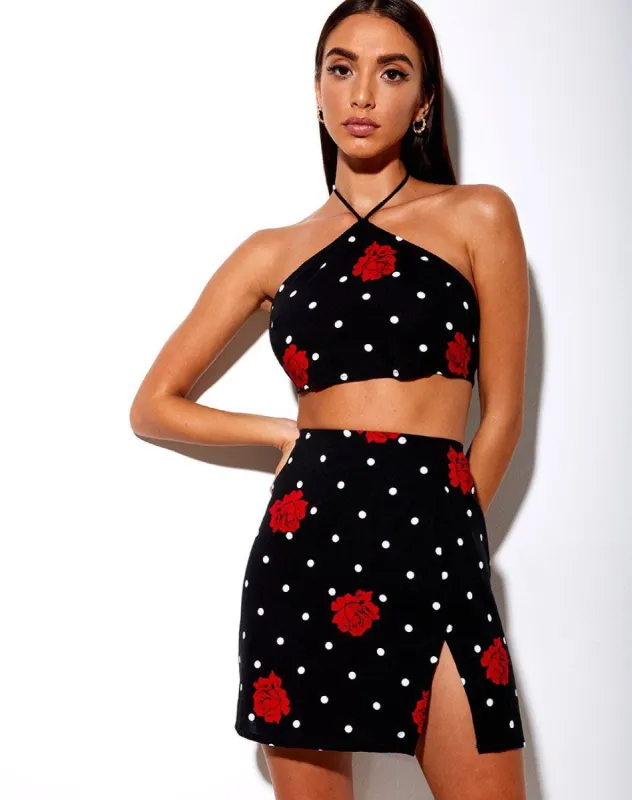 Sheny Mini Skirt in Cuban Rose sold by Motel Rocks