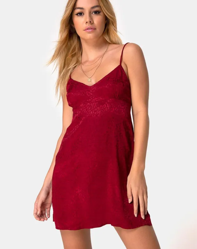 Rilia Slip Dress in Satin Cheetah Raspberry sold by Motel Rocks